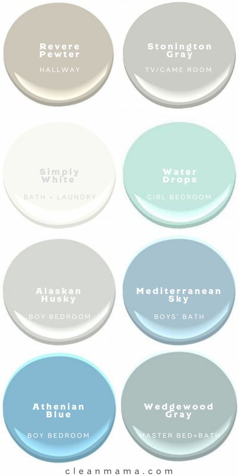 Pewter Paint Color, Revere Pewter Paint, Calming Paint Colors, Pewter Paint, Coastal Paint Colors, Coastal Paint, Paint Color Combinations, Beach House Colors, Clean Mama