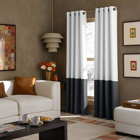 Curtainworks Kendall Color Block Grommet Curtain Panel, 52 by 108", White: Amazon.ca: Home & Kitchen Gabardine Fabric, Grommet Panels, Morning Room, Lush Decor, Drapery Rods, Lined Curtains, Dark Grey Color, White Paneling, Grommet Curtains