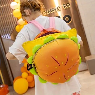 Hamburger Backpack, Weird Bags, Cute Hamburger, Funny Bags, Kawaii Backpack, Plush Bags, Plush Backpack, Super Kawaii, College Backpack