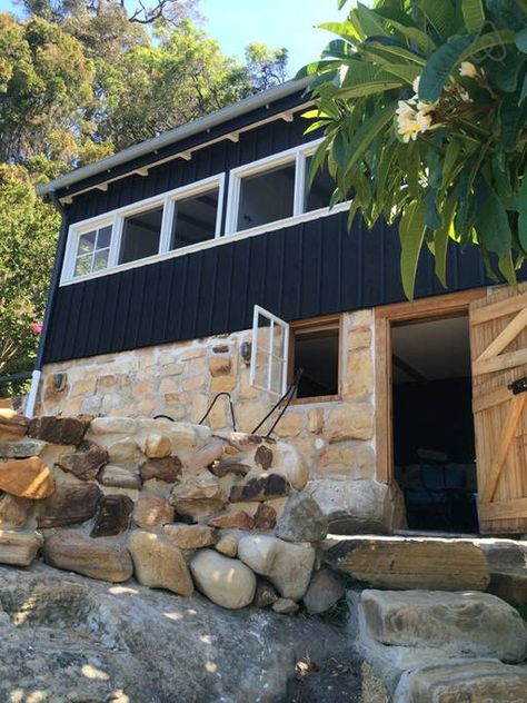 Check out this awesome listing on Airbnb: Little Black Shack, Mackerel Beach… Black Beach House, Beach Shack Exterior, Surf Cottage, Country Home Exterior, Beach Shacks, Fishermans Cottage, 70s House, Beach House Exterior, Modernist House