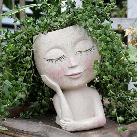 Temu | Explore the Latest Clothing, Beauty, Home, Jewelry & More Resin Portrait, Large Garden Planters, Face Plant Pot, Arrangement Flower, Face Flower, Cactus Planta, Outdoor Garden Planters, Resin Planters, Plant Stands Outdoor