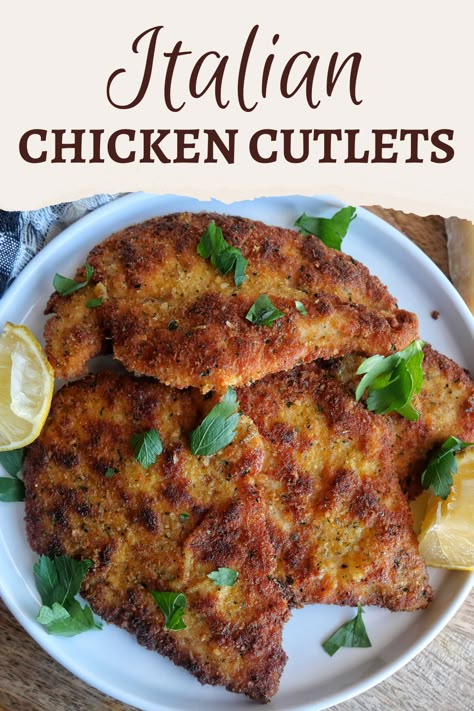 Best Italian Chicken Cutlets, Italian Cutlets Recipes, Italian Breaded Chicken Cutlets, Italian Style Chicken Cutlets, Chicken Parmesan Cutlets, Chicken Italian Bread Crumbs Recipe, Italian Panko Crusted Chicken, Italian Chicken Cutlets Fried, Authentic Italian Chicken Cutlets