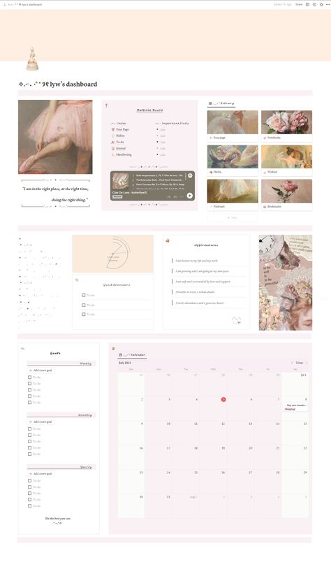 Notion Wishlist, Notions Aesthetic, Journaling Manifesting, Journal Dashboard, Notion Notes, Coquette Notion, Notion Tutorial, Study Planner Free, Aesthetic Notion Template