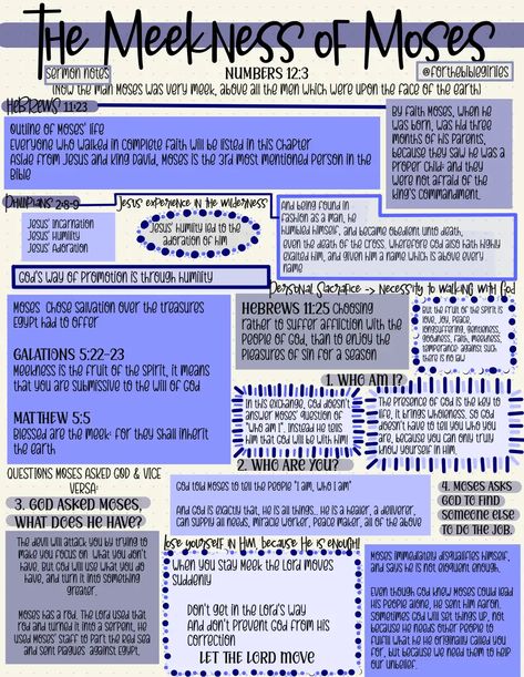 The Meekness of Moses Pg. 1.pdf Moses Bible Study, Bible Bullet Journaling, Digital Bible Study, Bible Verse Vinyl, Bible Character Study, Scripture Notes, Exodus 3, Learn The Bible, Study Topics