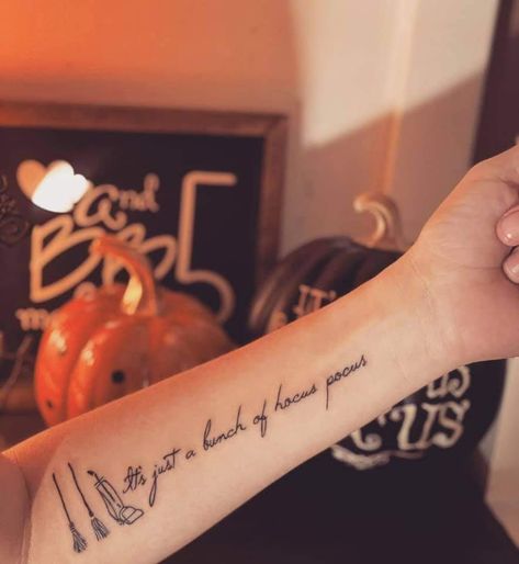 Tiny Hocus Pocus Tattoo, Hocus Pocus Best Friend Tattoos, Simple Hocus Pocus Tattoo, Hocus Pocus Tattoo Sisters, Sanderson Sisters Tattoo, Hocus Pocus Tattoo, Friend Tats, Witch Tattoos, Marriage Tattoos