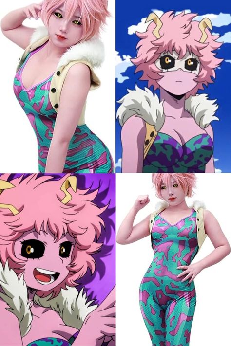 MHA Pinky, Mina Ashido, Cosplay made of elastic, spandex, and uniform cloth material. Comes with jumpsuit and fury vest. Comes in 4 different sizes. Perfect for wearing to anime conventions like Comic Con, Anime Expo, and can even be worn as a Halloween costume. Great for MHA themed parties and events. Click on link to view item! Mina Ashido Cosplay, Mina Cosplay, Bodysuit Cosplay, Cosplay Ideas Women, Mina Ashido, My Hero Academia Cosplay, Mha Cosplay, Women Cosplay, Anime Expo