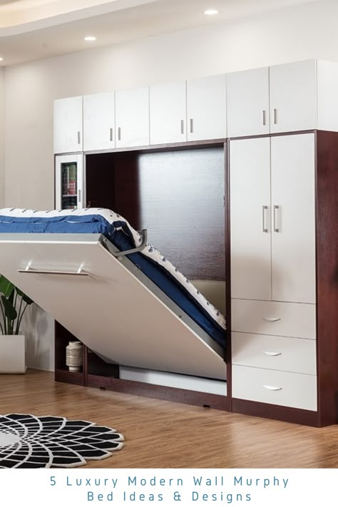 The best modern wall murphy bed designs and ideas trending. These luxury models are comfortable, quality materials, customizable, and modern. Wall Murphy Bed, Hidden Wall Bed, Hidden Wall, Beautiful Bed Designs, Simple Bed Designs, Space Saving Bedroom, Murphy Bed Ikea, Murphy Wall Beds, Modern Murphy Beds