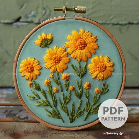 TheEmbroideryLoftCo - Etsy Canada Marigold Embroidery Patterns, Embroidered Marigold, Marigold Embroidery, Marigold Pattern, Embroidery Reference, Flowers Hand Embroidery, Orange Marigold, Modern Hand Embroidery Patterns, Marigold Flowers