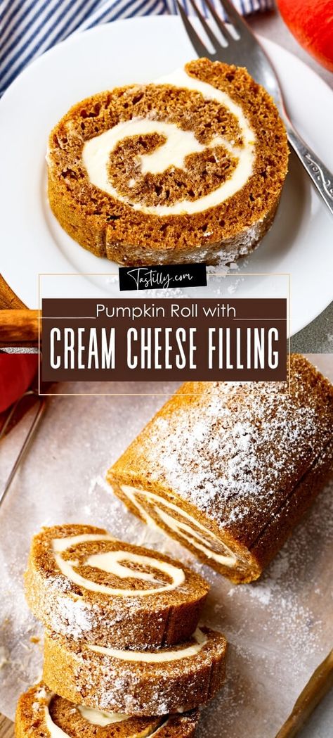 Cream Cheese Rolls Recipe, Roll With Cream Cheese Filling, Pumpkin Cream Cheese Roll, Pumpkin Roll Recipe Easy, Appetizing Food, Pumpkin Roll Cake, Pumpkin Rolls Recipe, Cream Cheese Rolls, Oktoberfest Food