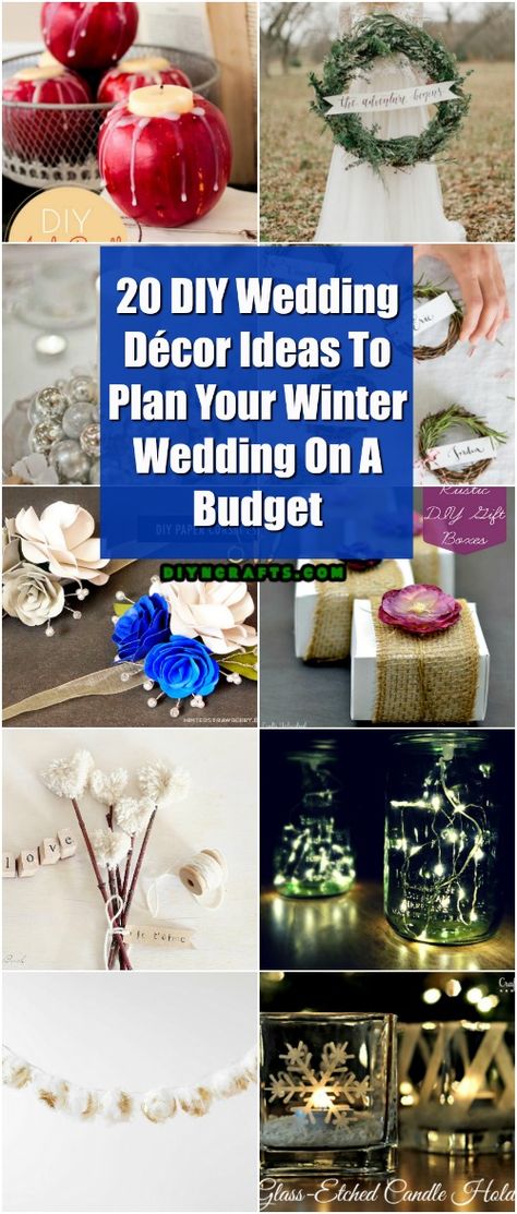 20 DIY Wedding Décor Ideas To Plan Your Winter Wedding On A Budget - Don’t you just love a winter wedding? There are so many ways to decorate and nature is so helpful when you are planning your wedding during the winter months. I have found 20 amazing DIY winter wedding decorations that will help you to capture the beauty of winter, and they’re all really cheap to make. #diy #wedding #decorations #decor #howto #crafts #handmade Diy Winter Wedding Decor, Budget Winter Wedding, Winter Weddings On A Budget, Cheap Winter Wedding Ideas, Winter Wedding Ideas On A Budget, Diy Winter Wedding Decorations, Winter Wedding Centerpieces Diy, Winter Wedding Decorations Diy, Winter Wedding Reception Ideas