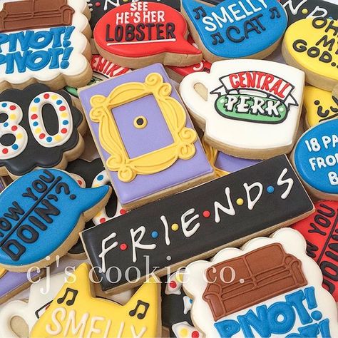 Friends theme for a 30th! #decoratedcookies #sugarcookies… Friends Cake, Friends Bridal, Friends Moments, Gateaux Cake, 30th Birthday Parties, Friends Party, Friends Show, Friends Tv Show, Friends Tv