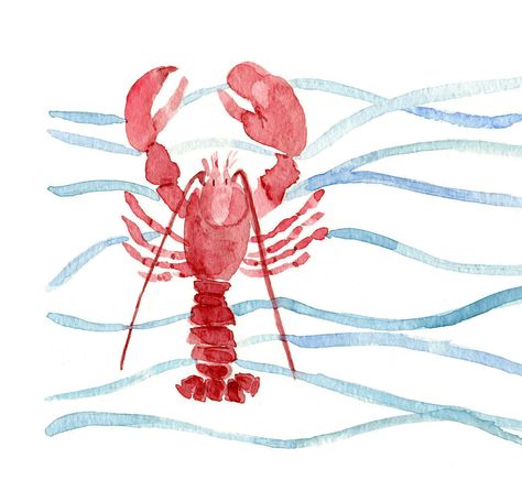 Lobster Watercolor, Decor Marin, Lobster Art, Red Lobster, Nautical Art, Art Plastique, Cottage Chic, Original Watercolor Painting, Watercolor Print