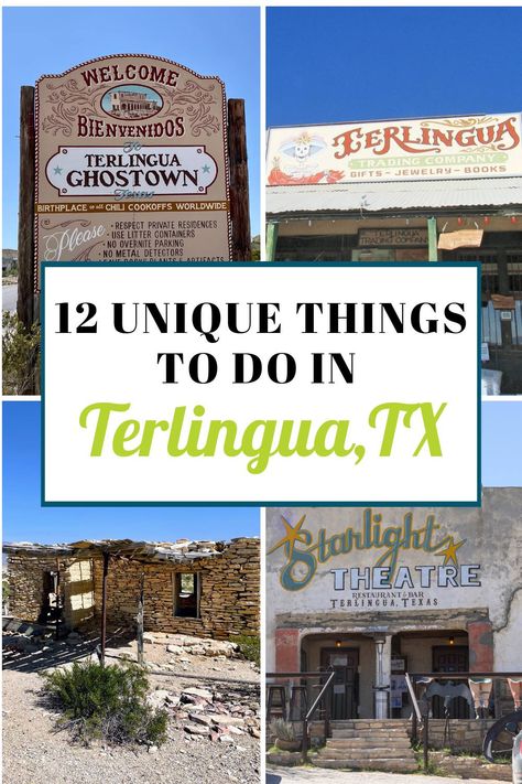 If you are planning a visit to far West Texas, then you have to include the fun Texas small town of Terlingua, Texas. Commonly referred as Terlingua Ghost Town, this quirky little town has a lot to offer. Check out this post for 12 unique things to do in Terlingua, Texas Texas Travel | Big Bend National Park | Big Bend Ranch State Park | Texas ghost town | Texas ghost towns | Terlingua Texas camping | Terlingua Texas ghost towns | Terlingua Texas photography | Terlingua Texas glamping Texas Glamping, Texas Camping, Vacation Places In Usa, Terlingua Texas, La Travel Guide, Alpine Texas, Big Bend National Park Texas, Southwest Travel, Explore Texas