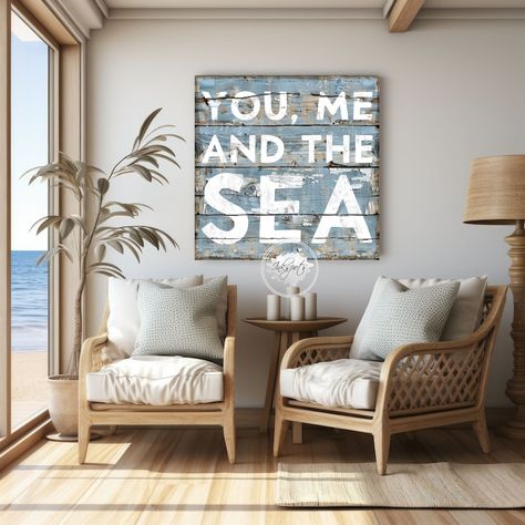 You Me and the Sea Beach House Sign, Beach Wall Art, Coastal Wall Decor Nautical Ocean Decoration, Coastal Cottage Distressed Canvas BL45 - Etsy Philippines Key West Decor Beach Cottages, Beach House Deck Decor, Beach House Vibes Aesthetic, Beach Wall Decor Ideas, Beach Home Ideas, Fun Backyards, Bungalow Beach House, Nantucket Decor, Beach House Deck