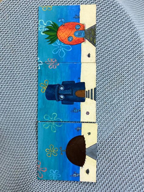 10x20 Painting Ideas, Spongebob House Painting, Spongebob Mini Canvas, Spongebob Window, Spongebob Painting Ideas, Disney Canvas Paintings, Pokemon Painting, Spongebob Painting, Fall Canvas Painting