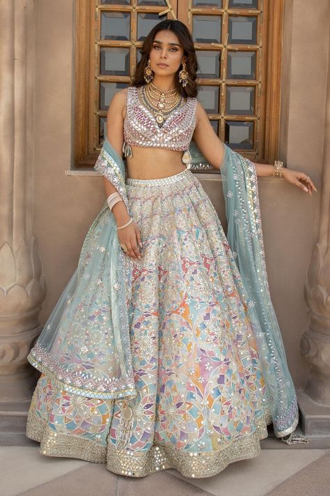 Abhinav Mishra printed and embroidered lehenga set Abhinav Mishra, Georgette Sharara, Gold Lehenga, Cape Set, Dupatta Style, Pooja Hegde, Red Lehenga, Embroidered Lehenga, Dress Classy