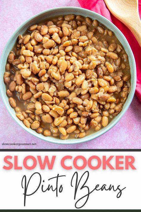 Slow Cooker Pinto Beans are easy, inexpensive and so much better than anything from a can! Crockpot Pinto Beans Recipe, Slow Cooker Pinto Beans, Beans Recipe Crockpot, Crock Pot Vegetables, Beans In Crockpot, Slow Cooker Beans, Pinto Bean Recipes, Beans And Sausage, Easy Vegetable Side Dishes