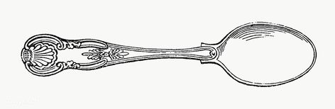 Fancy Spoon Drawing, Tea Spoon Tattoo, Spoons Drawing, Vintage Spoon Drawing, Antique Spoon Tattoo, Silver Spoon Tattoo, Spoon Clipart, Vintage Spoon Tattoo, Teaspoon Tattoo