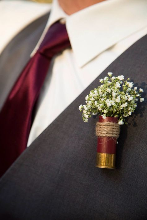 Shotgun shell boutonnière Shell Wedding, Diy Boutonniere, Wedding Boutonnieres, Country Theme Wedding, Camo Wedding, Shotgun Shell, Boutonniere Wedding, Cute Wedding Ideas, Western Wedding