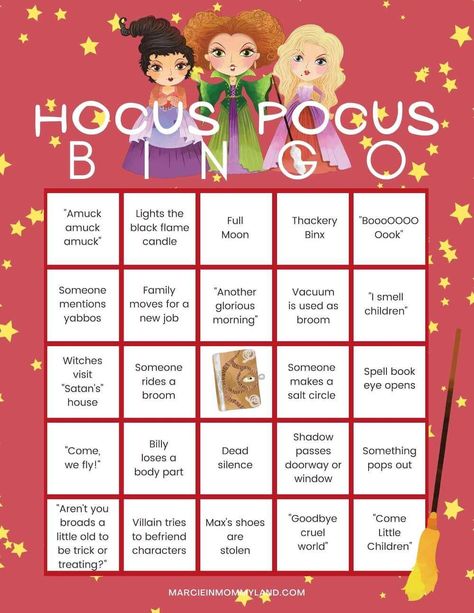 Hocus Pocus Bingo Game: Free Disney Printable for Halloween Hocus Pocus Bingo Free, Hocus Pocus Sleepover Ideas, Halloween Movie Games, Hocus Pocus Games For Kids, Hocus Pocus Activities, Hocus Pocus Party Games, Hocus Pocus Games, Hocus Pocus Movie Night, Bingo Movie