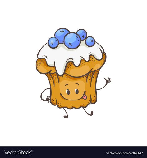 Muffin Illustration Art, Muffin Drawing Cute, Cartoon Muffin, Muffin Illustration, Baking Cartoon, Muffin Clipart, Muffin Cartoon, Waving Hand, Baked Dessert