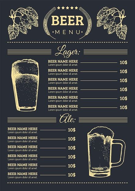 Beer Menu Design, Restaurant Card, Beer Menu, Menu Design Template, Herbs And Plants, Hand Sketch, Glass Mug, Planting Herbs, Menu Design