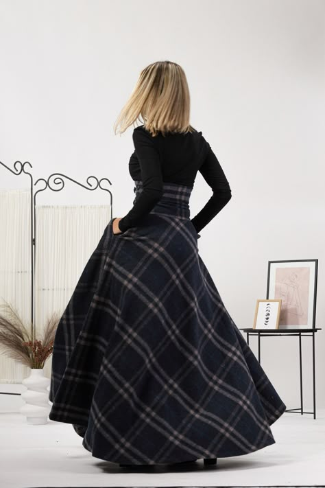 Tartan Wool Walking Skirt, Elegant Victorian Plaid Wool Skirt, Outlander Skirt, Maxi Checkered Winter Skirt, Plus Sizes Available up to 3XL - Etsy Edwardian Walking Skirt, Riding Skirt, Walking Skirt, Victorian Skirt, Baptism Dresses, Rok Outfit, Academia Clothing, Bell Skirt, Plaid Wool Skirt