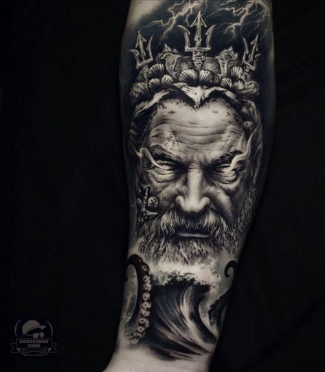 Poseidon Portrait, Poseidon Tattoo, Mythology Tattoos, Medusa Tattoo, Greek Tattoos, Tattoo Portfolio, Dark Tattoo, Skull Tattoos, Tattoos For Guys