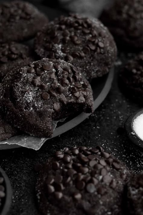 Dark Chocolate Sugar Cookies - Lane & Grey Fare Chocolate Buiscits, Dark Chocolate Deserts, Black Chocolate Cookies, Dark Chocolate Sugar Cookies, Lane And Grey Fare, Eggless Chocolate Cookies, Black Cookies, Dark Chocolate Recipes, Dark Chocolate Cookies