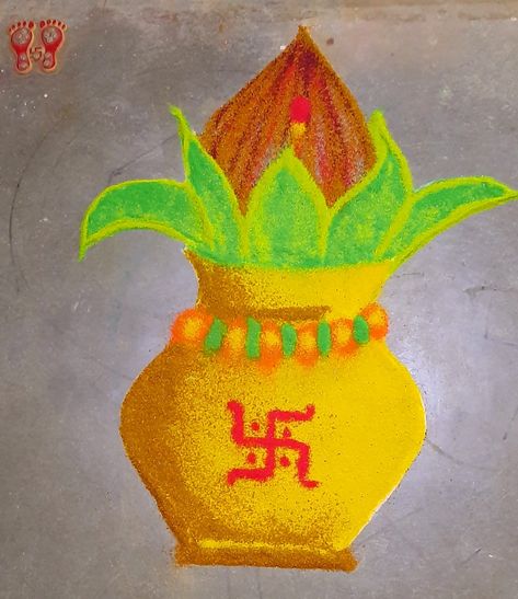 You can easily create this rangoli at your door for any occasion.  # rangoli #indiantradition #traditional #kalash #festivevibes #festival #diwali #newyear Kalash Rangoli Designs, Welcome Home Decorations, Easy Rangoli Design, Very Easy Rangoli Designs, Modern Art Canvas Painting, Easy Rangoli Designs, Easy Rangoli, Rangoli Design, Simple Rangoli