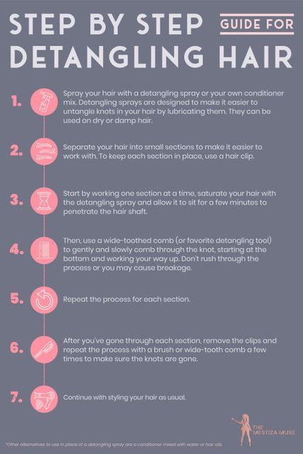 Infographic on how to detangle hair and the causes of tangles Detangle Curly Hair, Embrace Natural Beauty, Detangler Spray, Tangled Hair, Hair Tips Video, Greasy Hair Hairstyles, Curly Girl Method, Oval Face Shapes, Effortless Hairstyles