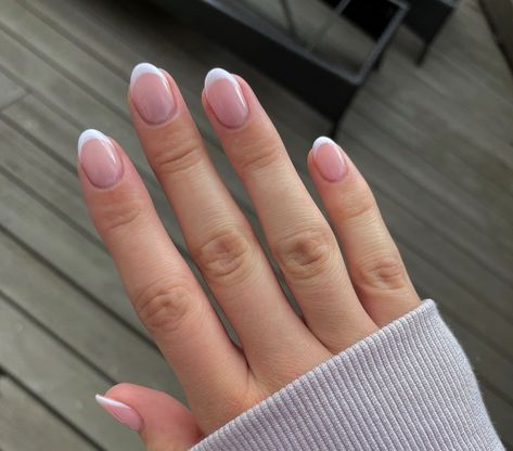 Anc French Manicure, Very Short Almond French Tip Nails, French Nails Round Short, Rounded Nail French Tip, Short Almond French Acrylic Nails, Extra Short Oval Nails Acrylic, Small Oval French Nails, Extra Short Almond French Tip Nails, French Tip Dipped Nails Short