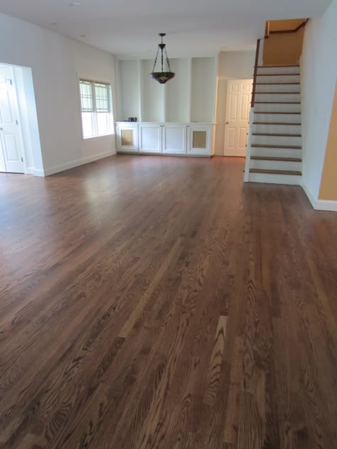 Westhampton - Red Oak stained Early American and Bona Traffic HD poly - Traditional - Living Room - New York - by Valenti Flooring, Inc. | Houzz Oak Floor Stains, Floor Stain Colors, Minwax Stain Colors, Red Oak Hardwood Floors, Red Oak Stain, Red Oak Floors, Red Oak Hardwood, Living Room New York, Hardwood Floor Colors