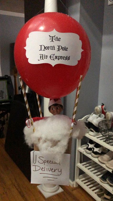 Elf On Shelf Parachute, Elfin The Shelf Ideas, Elf On The Shelf Arrival Ideas With 2 Elfs, Else On The Shelf Ideas, Eld Of The Shelf Arrival Ideas, Elf On The Shelf Hot Air Balloon Arrival, Elf House Ideas, Elf On The Shelf Hot Air Balloon, Elf On The Shelf 2022 Ideas