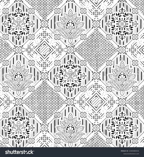 Abstract Black White Motifs Stock Illustration 2345084531 | Shutterstock Black And White Textile Design, Islamic Patterns Black And White, Geometric Allover Design, Ajrakh Prints Motifs, Seamless Black And White Patterns, Border Embroidery, Border Embroidery Designs, Image Illustration, Textile Design