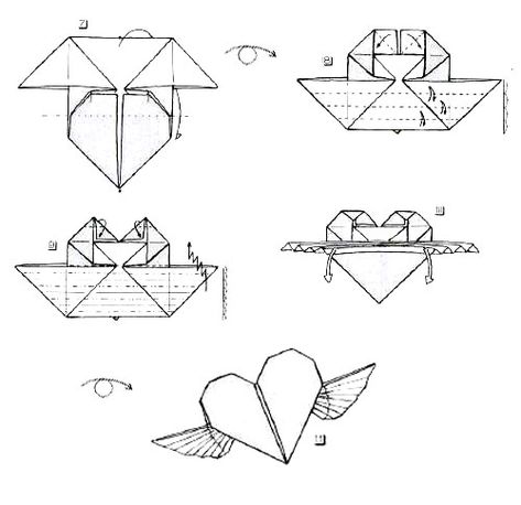 Francis Ow's Origami - diagrams - Wings Of Love Origami Heart With Wings, Origami Hearts, Origami Diagrams, Winged Heart, Origami Love, Origami Folding, Origami Heart, Heart With Wings, Origami Paper