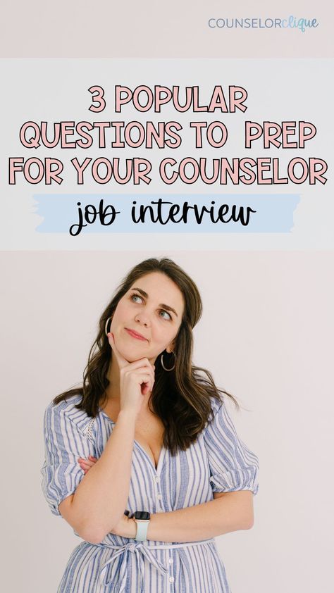 Whether you're aiming to land your first-ever counselor job or you're looking for a fresh start with years of experience under your belt, get ahead of those tough interview questions and move forward with confidence on interview day. With a little brainstorming in advance, you can master these three popular interview questions that are sure to show up on the question docket. A little preparation goes a long way, so let's get to work! School Counselor Interview, School Counselor Interview Outfit, Internship Interview Questions, School Counselor Organization, Practice Interview Questions, Sample Interview Questions, Tough Interview Questions, School Counsellor, High School Counselor