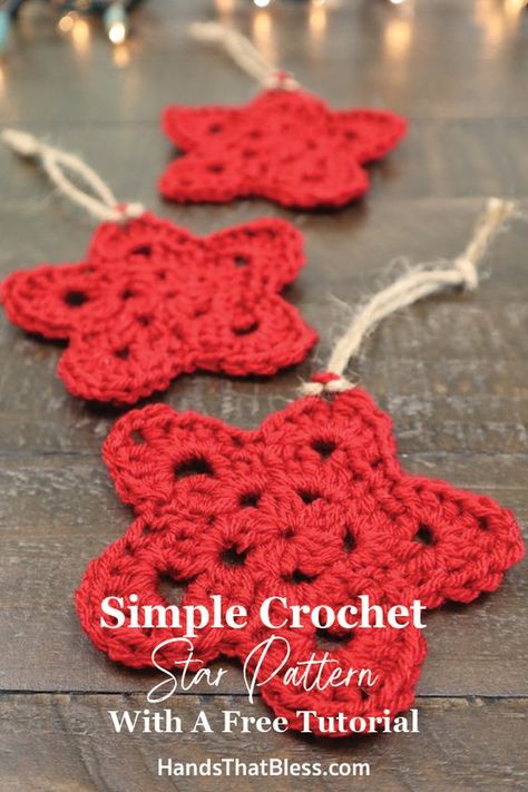 Crochet Star Pattern, Crochet Christmas Ornaments Free Pattern, Crochet Christmas Garland, Pretty Decorations, Crochet Star Patterns, Crochet Hat Tutorial, Christmas Decorations Sewing, Crochet Christmas Ornaments Free, Crochet Ornament Patterns