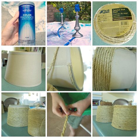 steps-for-coastal-lamp-makeover Now I know what to do with my old lamps for the beach house!!! Beachy Lamps, Lamp Makeover Diy, Farmhouse Coastal Decor, Diy Coastal Decor, Luminaria Diy, Coastal Lamp, Coastal Landscaping, Cottage Coastal, Rope Projects