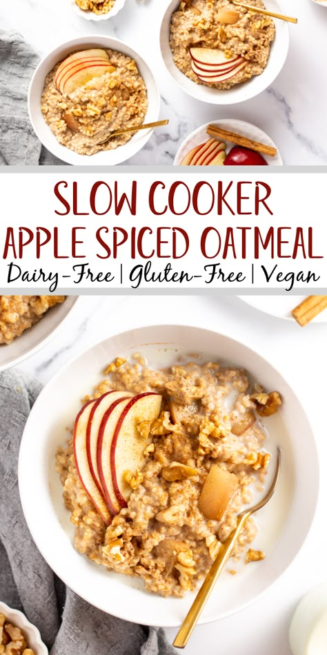 Slow Cooker Oatmeal Recipes, Slow Cooker Oats, Crockpot Oatmeal, Slow Cooker Oatmeal, Hearty Recipes, Steel Cut Oatmeal, Vegan Slow Cooker, Slow Cooker Breakfast, Slow Cooker Apples