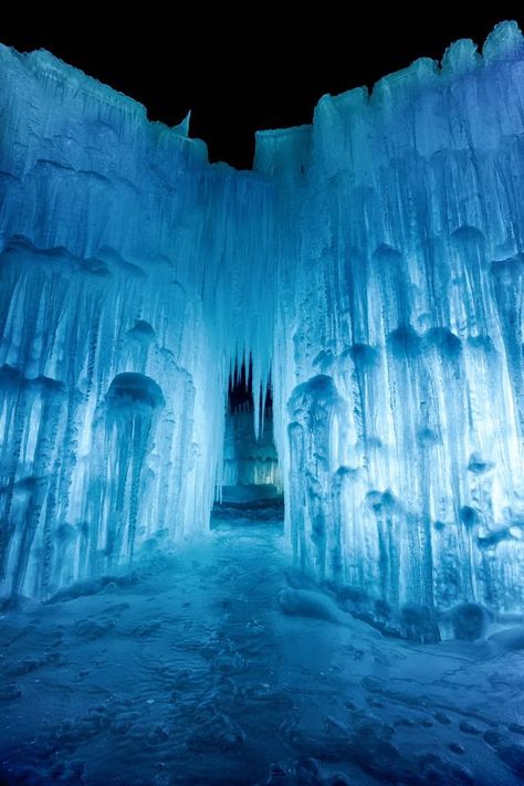 US Travel | Ice Castles | Winter Wonderland | Hidden Gems | Travel | New England | New Hampshire Ice Aesthetic, Ice Castle, Rhapsody In Blue, Ice Hotel, Winter Art Projects, New England States, Ice Castles, Ice Sculptures, Snow And Ice