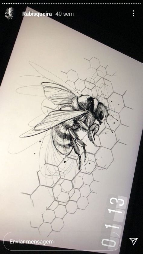 Honey Combs Drawing, Bee With Honeycomb Tattoo, Honeycomb Tattoo, Tattoo Time, Time Tattoos, Wasp, Honeycomb, Insects, Bee