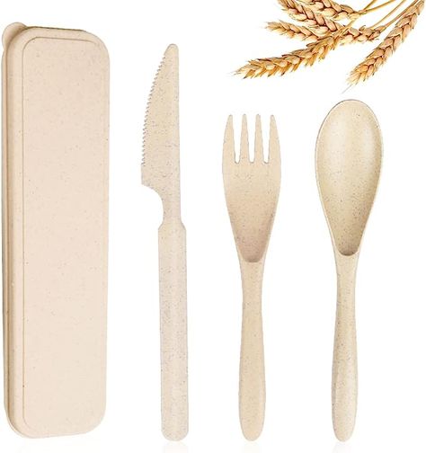 YDYTOP Reusable Travel Utensils Set with Case, Beige Wheat Straw Portable Knife Fork Spoons Tableware, Eco-Friendly BPA Free Cutlery for Kids and Adults as Travel Picnic Camping Utensils Reusable Utensils, Camping Utensils, Picnic Table Covers, Travel Utensils, Spoon Knife, Plastic Cutlery, Utensils Set, Knife And Fork, Cutlery Sets