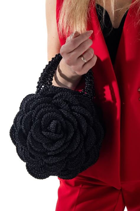 Flower Bag Pattern, Cute Crochet Bags, Anything But A Backpack, Crochet Clutch Pattern, Crochet Box Stitch, Crochet Flower Bag, Small Clutch Purse, Rose Purse, Beaded Rose