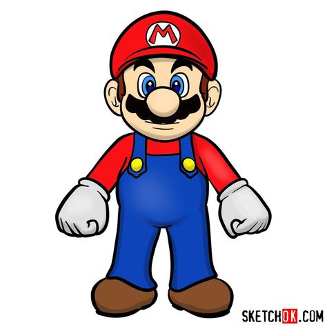 How to draw Mario from Super Mario games Mario Drawing Pencil, Mario Characters Drawing, Super Mario Drawing, How To Draw Mario, Mario Drawing, Super Mario Run, Easy Drawing Guides, Canvas Art Painting Acrylic, Mario Yoshi