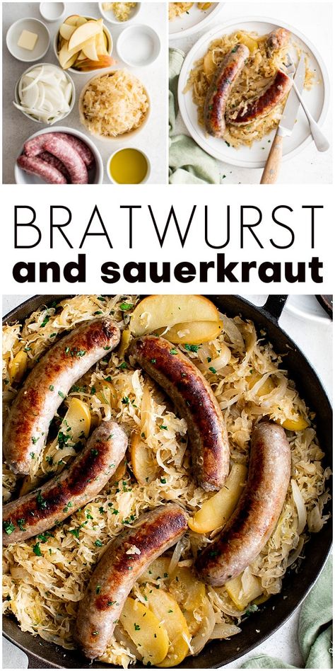 Bratwurst And Sauerkraut, German Sauerkraut Recipe, How To Cook Bratwurst, Easy German Recipes, Brats Recipes, Bratwurst Recipes, German Food Authentic, German Sausage, Sauerkraut Recipes