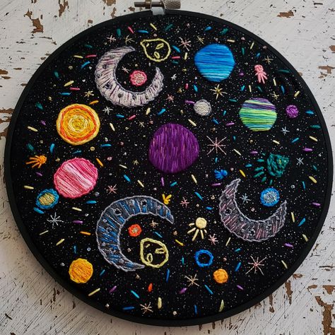 Planet Embroidery, S Embroidery, Monochromatic Art, Clothes Embroidery Diy, Textile Art Embroidery, Space Planets, Embroidery On Clothes, Cute Embroidery, For My Daughter