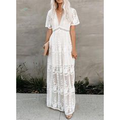 Lace/Solid Short Sleeves A-line Skater Elegant Maxi Dresses (199292284) - Dresses - #292284 chicsoso Vintage Lace Weddings, Lace Summer Dresses, Cotton Sundress, Lace Wedding Dress Vintage, Elegant Maxi Dress, Summer Boho, Boho Lace, Maxi Robes, Long Tunic