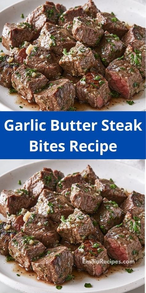 Craving a delicious beef recipe that’s easy to prepare? This Garlic Butter Steak Bites recipe brings mouthwatering flavor to your table in just minutes, making it a go-to for busy weeknights. Butter Steak Bites Recipe, Quick Beef Recipes, Garlic Butter Steak Bites, Butter Steak Bites, Ground Recipes, Steak Bites Recipe, Garlic Steak, Butter Steak, Food Meat