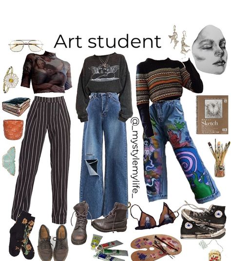 outfits on Instagram: “~art students~which one?📷 . . #oversizedshirt #oversizedsweater #skatestyle #skategirl #thriftedfashion #thriftedstyle #_mystylemylife_…” Art Student Fashion, Art Student Aesthetic Outfit, Art School Outfit, Art Student Outfit, Art Student, 70’s Fashion, Art Students, Skate Style, Fashion Aesthetics